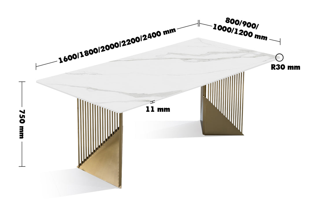 Modern Sintered Stone Dining Table LUXOR Size Chart