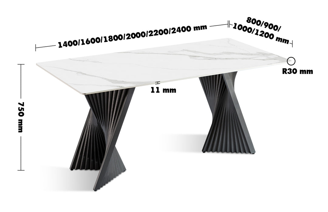 Modern Sintered Stone Dining Table SPIRAL Size Chart