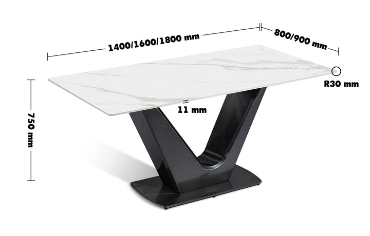 Modern Sintered Stone Dining Table TITAN V Size Chart