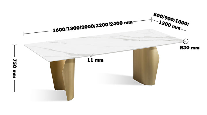 Modern Sintered Stone Dining Table EDGE Size Chart