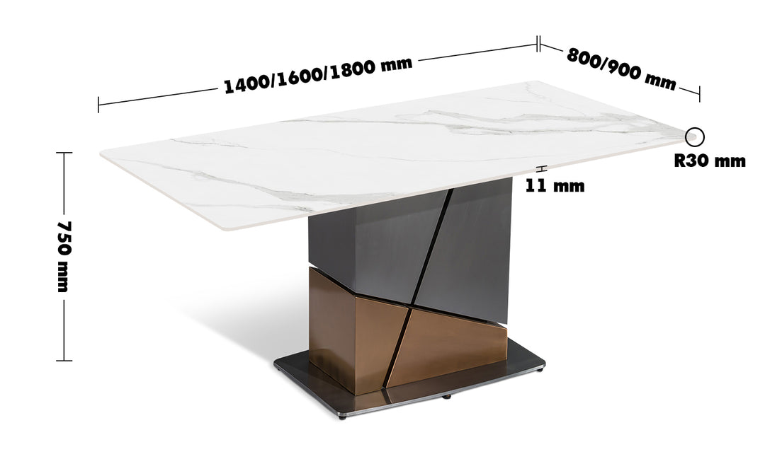 Modern Sintered Stone Dining Table SCULPTURAL Size Chart
