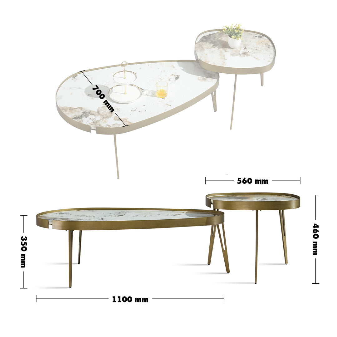 Modern Sintered Stone Coffee Table 2pcs Set LUMIERE BRONZE Size Chart