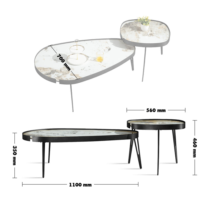 Modern Sintered Stone Coffee Table 2pcs Set LUMIERE CARBON Size Chart