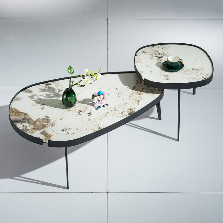 Modern Sintered Stone Coffee Table 2pcs Set LUMIERE CARBON In-context