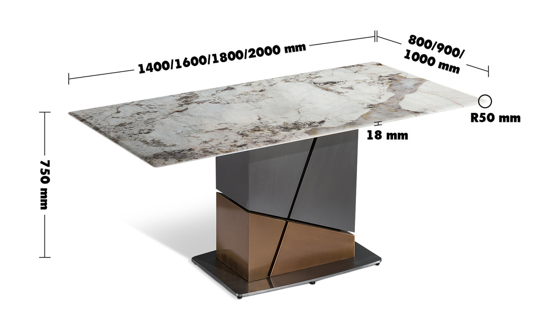 Modern Luxury Stone Dining Table SCULPTURE LUX Size Chart