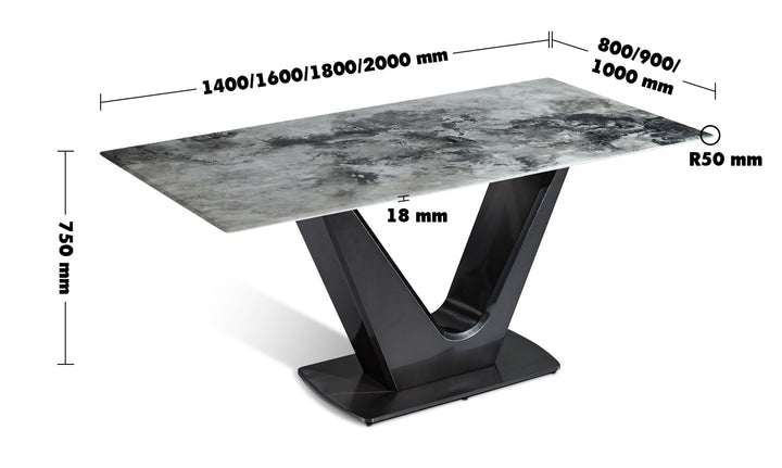 Modern Luxury Stone Dining Table TITAN V LUX Size Chart