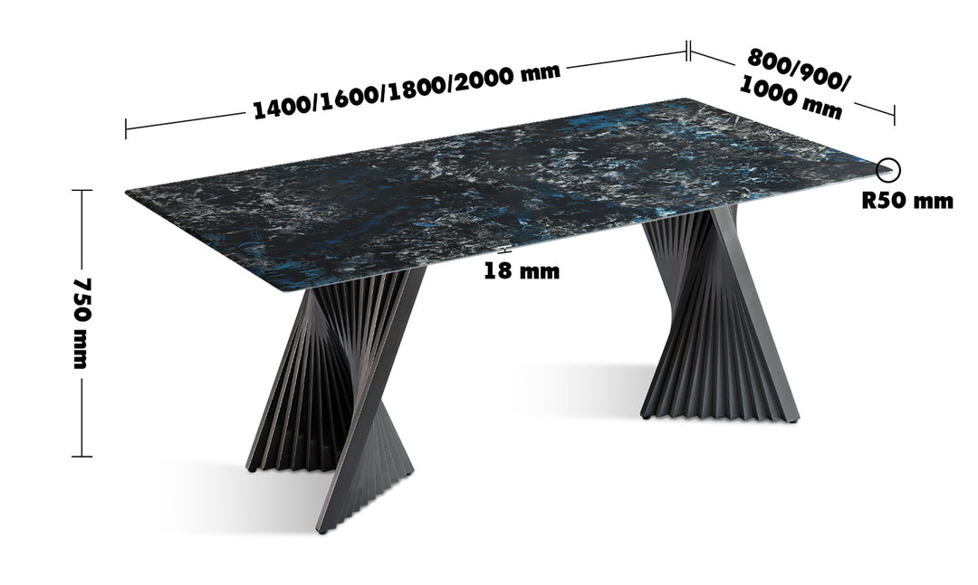 Modern Luxury Stone Dining Table SPIRAL LUX Size Chart
