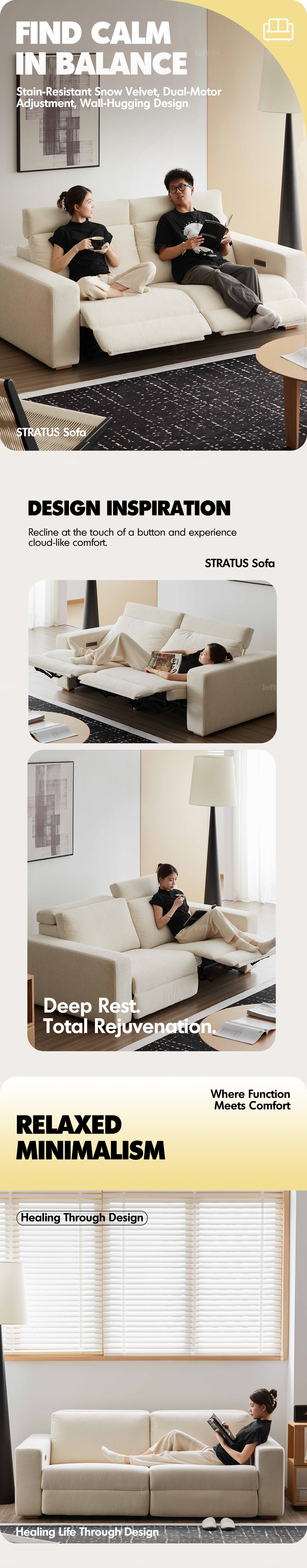 Minimalist Chenille Velvet Fabric Electric Recliner 3 Seater Sofa STRATUS Good to Know - 1
