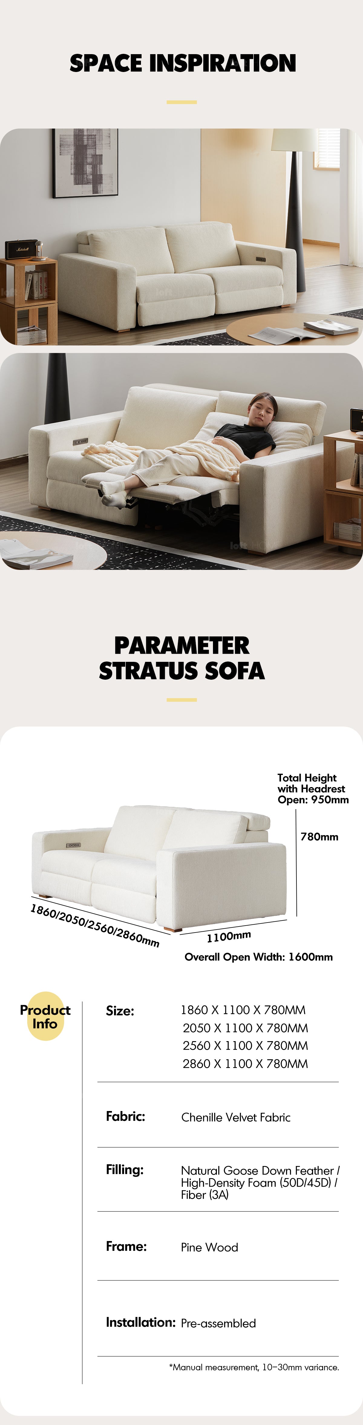 Minimalist Chenille Velvet Fabric Electric Recliner 3 Seater Sofa STRATUS Good to Know - 20