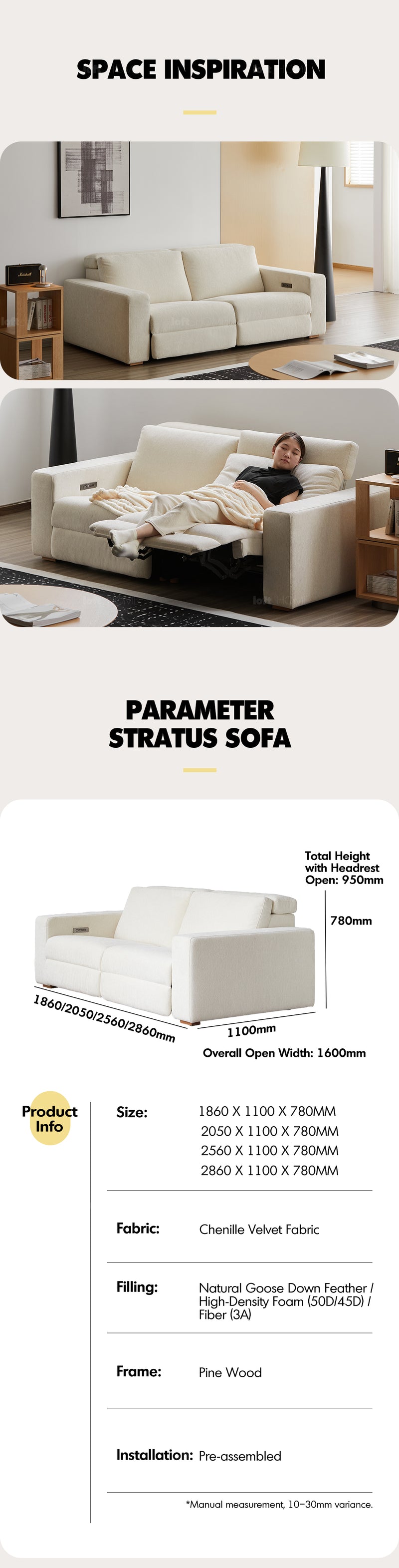 Minimalist Chenille Velvet Fabric Electric Recliner 3 Seater Sofa STRATUS Good to Know - 20