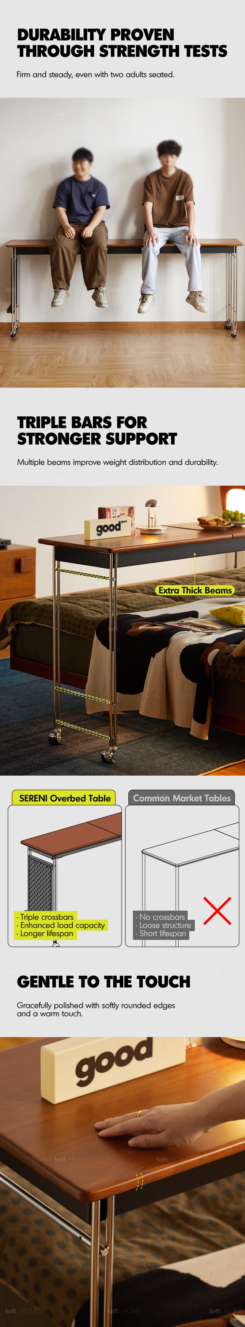 Bauhaus Boxwood Stainless Steel Mobile Overbed Table SERENI Good to Know - 4