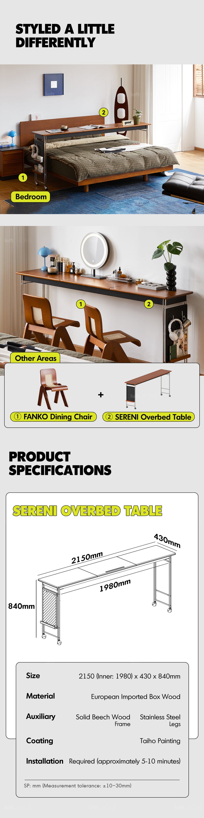 Bauhaus Boxwood Stainless Steel Mobile Overbed Table SERENI Good to Know - 5