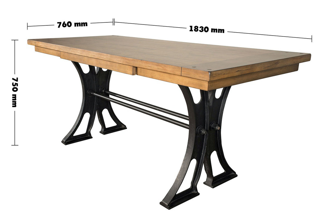 Vintage Wood Dining Table MARTIN Size Chart