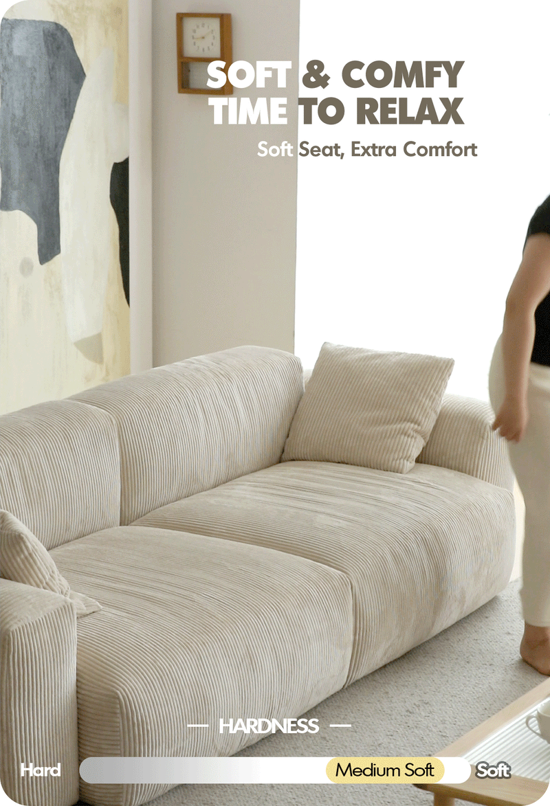 Cream Corduroy Velvet Fabric 1 Seater Sofa SQUARE Good to Know - 2