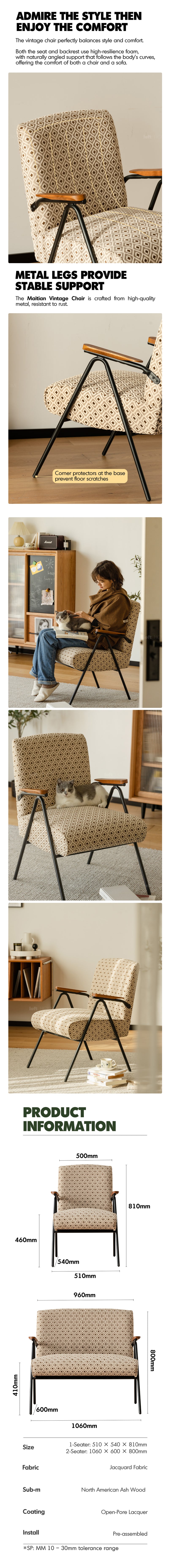 Bauhaus Mixed Weave Fabric 1 Seater Sofa WHEAT Good to Know - 2