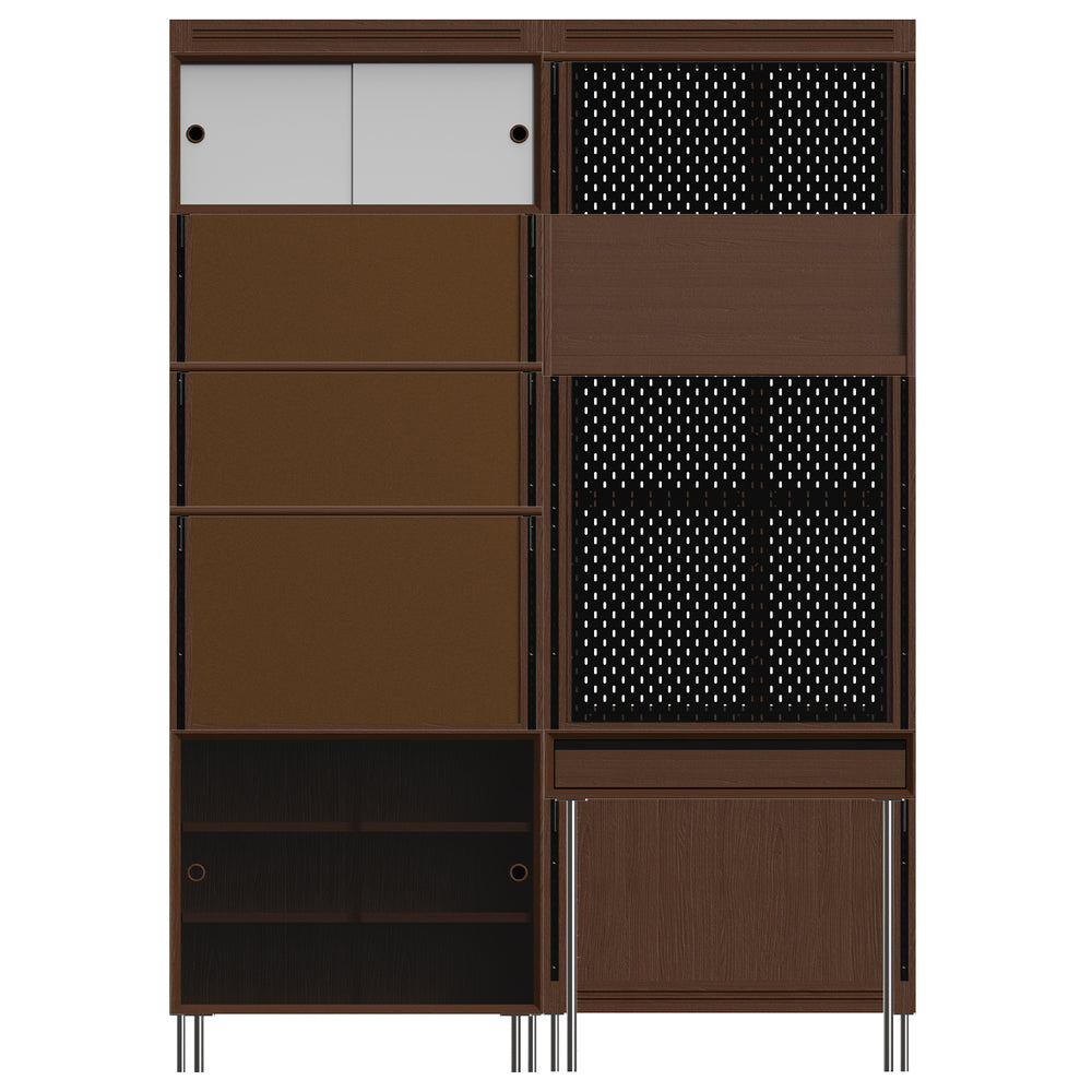 Vintage boxwood modular hanging wall shelf system muse study in white background.