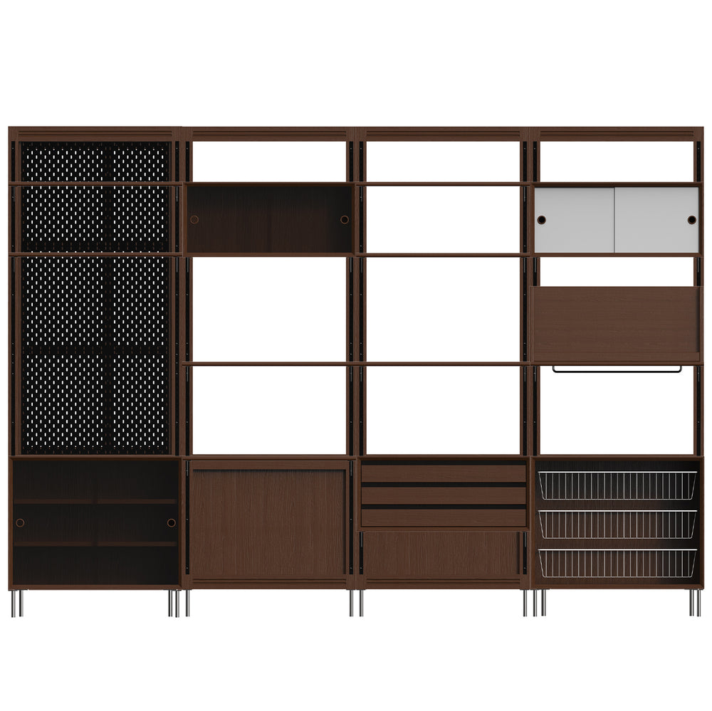 Vintage boxwood modular hanging wall shelf system muse dining in white background.