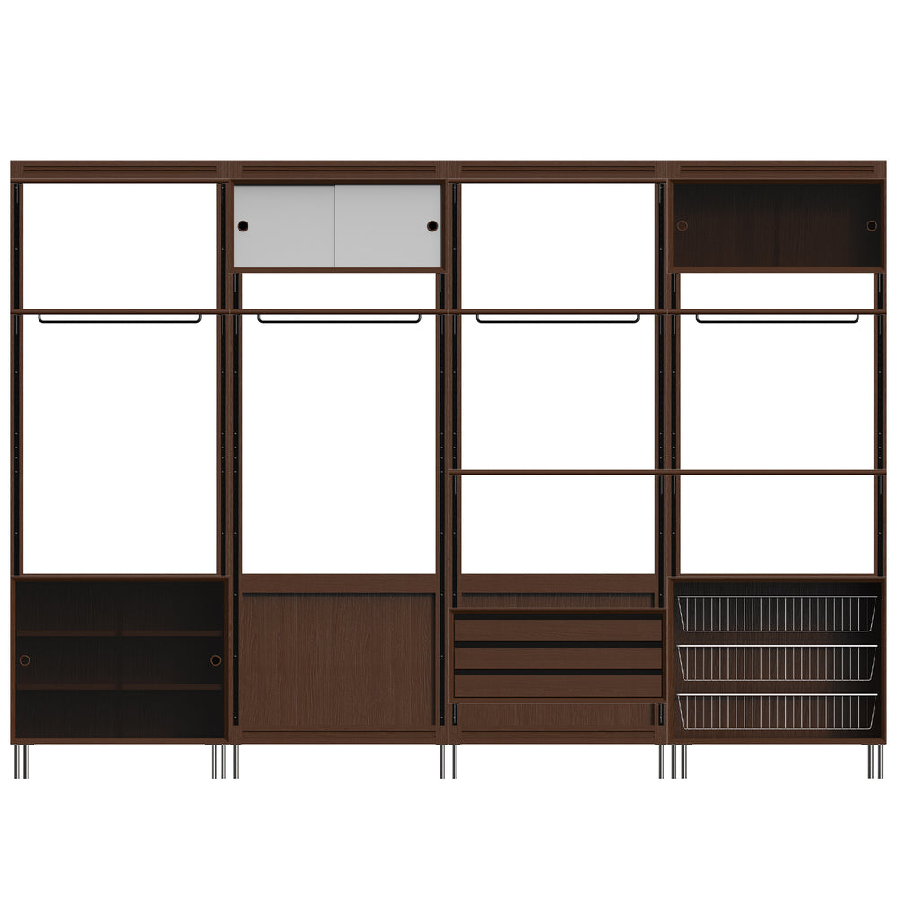 Vintage boxwood modular hanging wall shelf system muse wardrobe in white background.