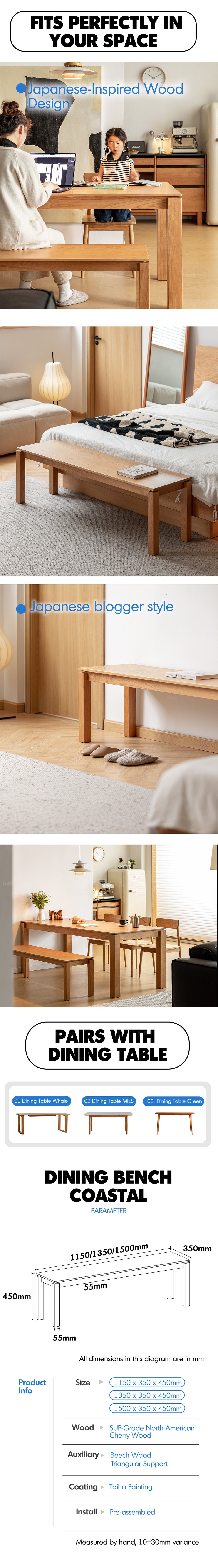 Scandinavian Cherry Wood Dining Bench COASTAL More Details and Instruction_6