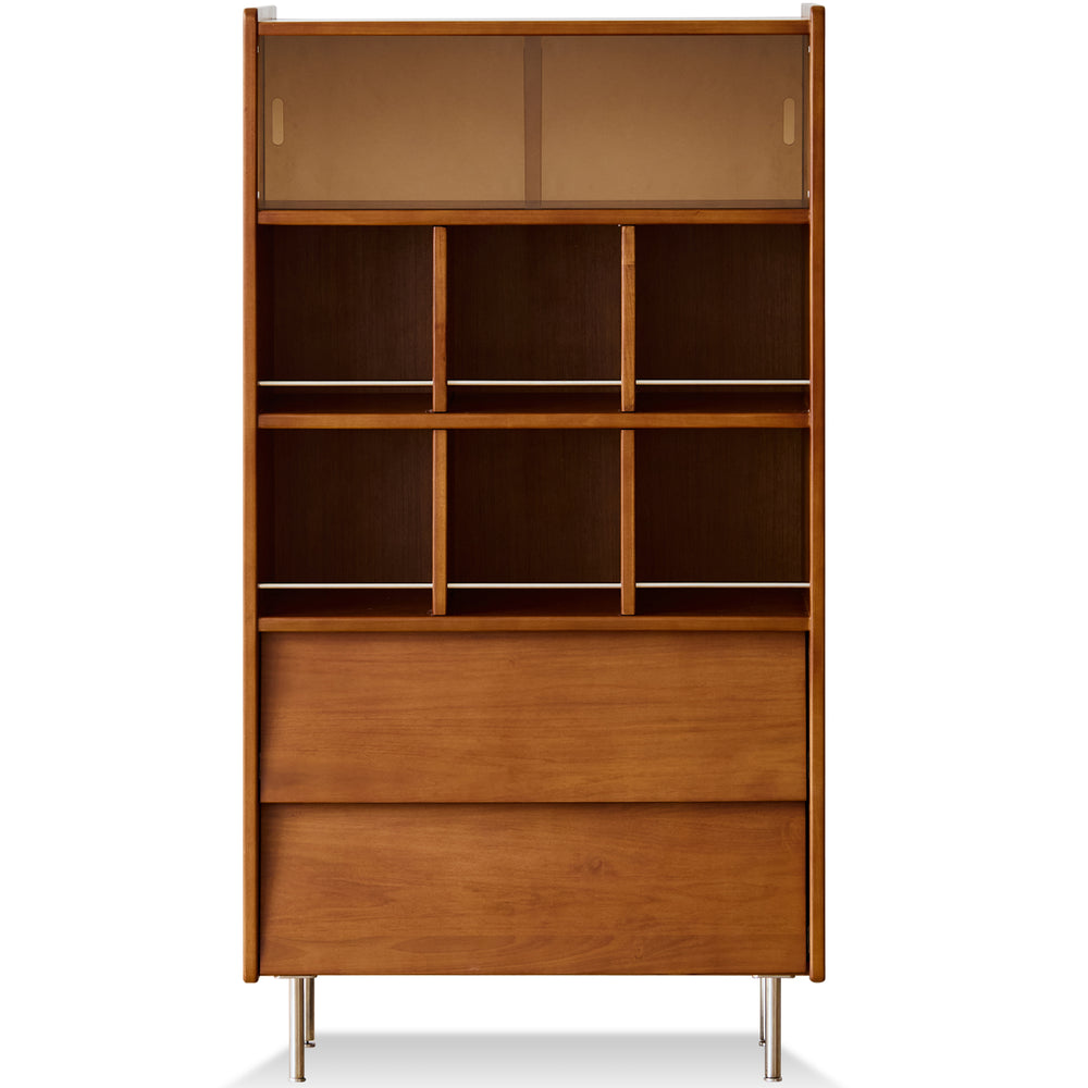 Vintage boxwood display cabinet mies in white background.