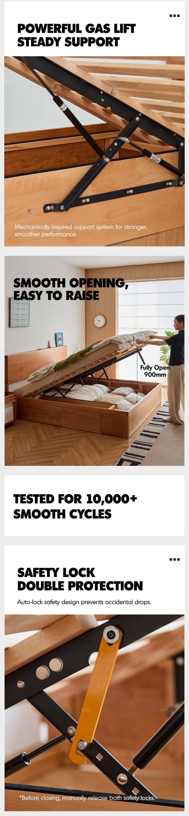 Scandinavian Cherry Wood Lift-Up Storage Platform Bed With Drawer KANGAROO Good to Know - 2