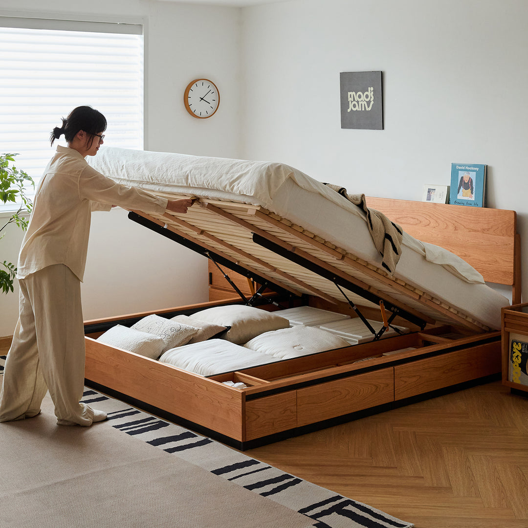 Scandinavian cherry wood storage bed toast size charts.