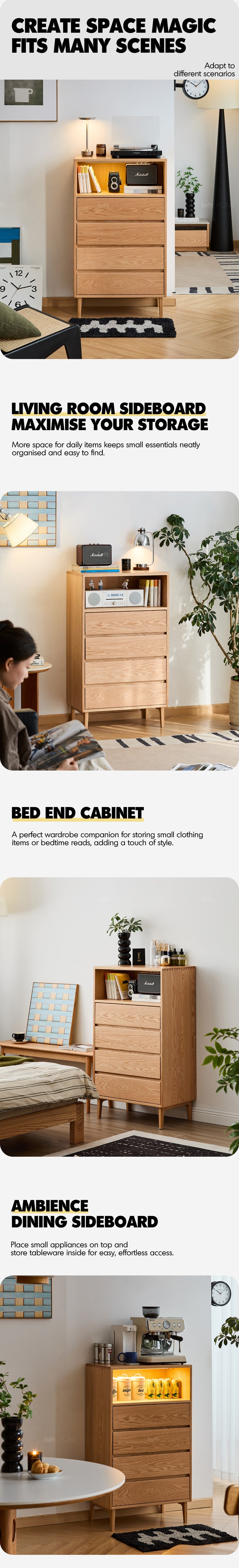 Scandinavian Oak Wood Chest Of 5 Drawers FLOATING LIGHT Good to Know - 2
