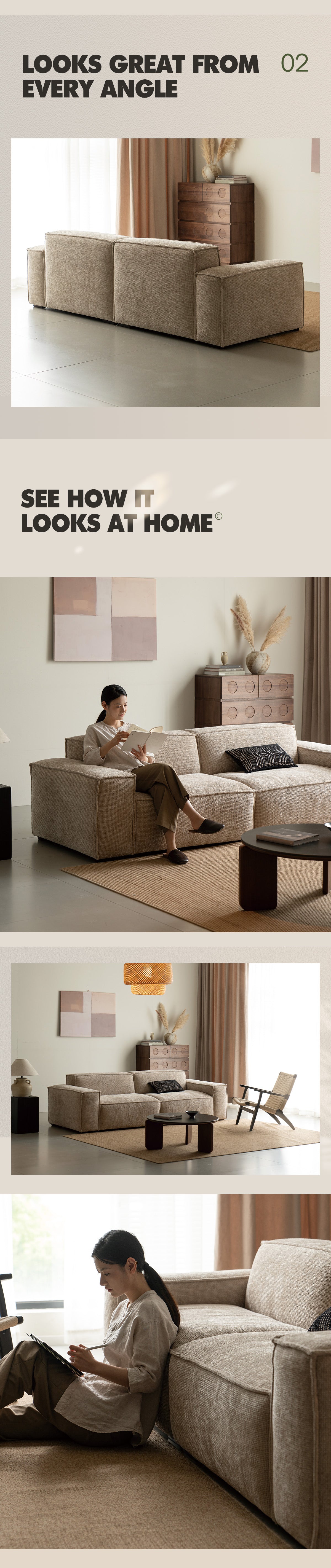 Minimalist Cotton Fabric 3 Seater Sofa CAMALEONDA Good to Know - 10