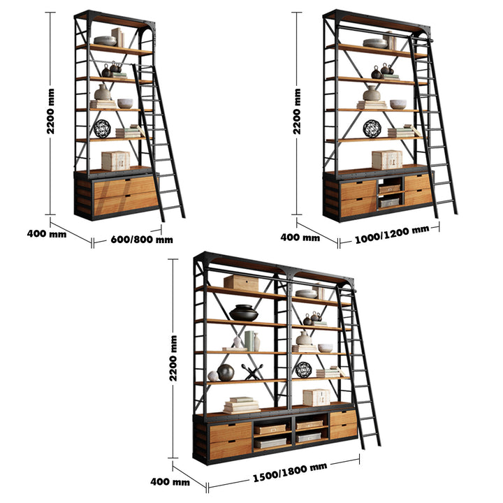 Industrial Wood Shelf Bookshelf LADDER Size Chart