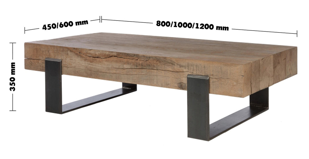 Industrial Wood Coffee Table NOER Size Chart