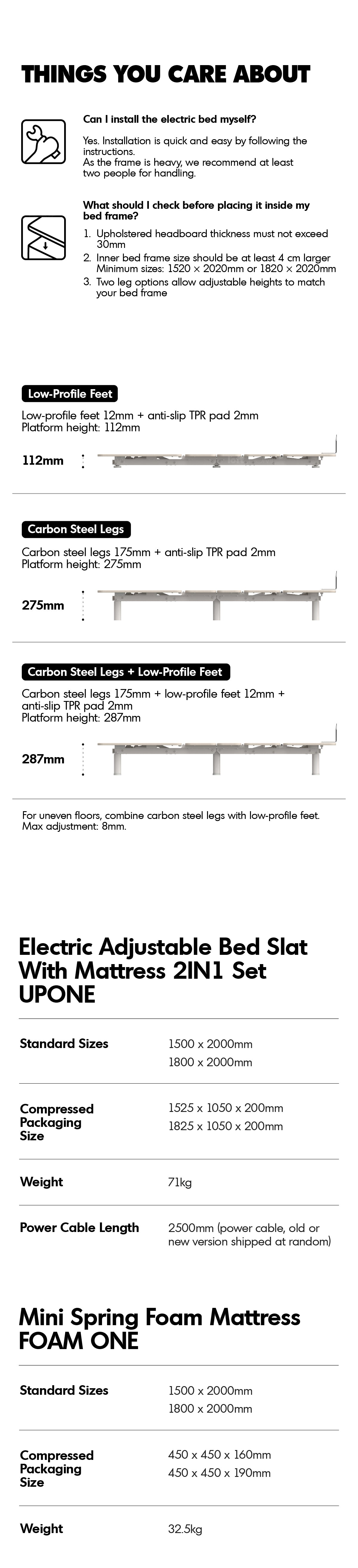 Minimalist Metal Electric Adjustable Bed Slat With 20cm Mattress 2IN1 Set UPONE Good to Know - 4