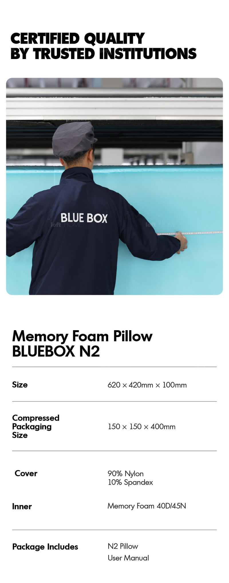 10cm Gel Memory Foam Pillow BLUEBOX N2 Good to Know - 10