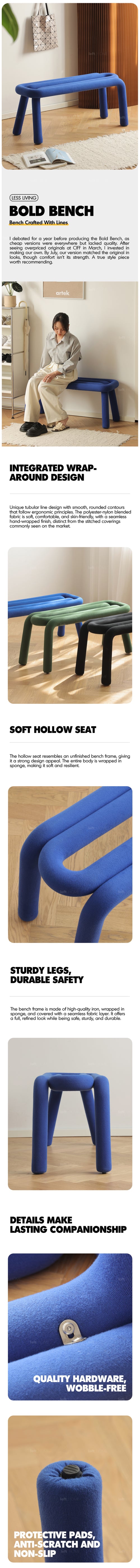 Bauhaus Velvet Fabric Dining Bench BOLD Good to Know Preview-1
