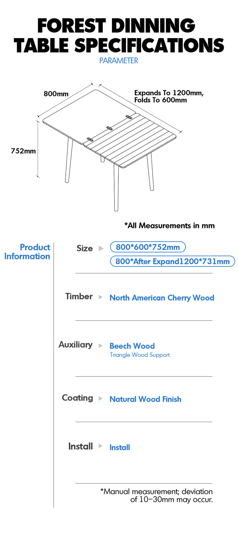 Scandinavian Cherry Wood Extendable Dining Table FOREST Good to Know - 4