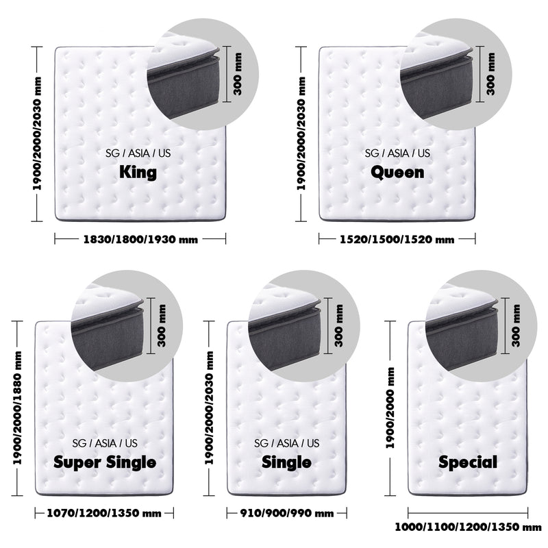 30cm gel memory foam pocket spring mattress dream size charts.