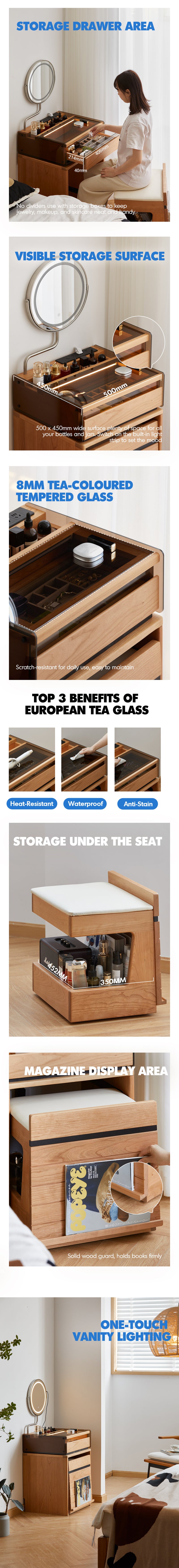 Scandinavian Cherry Wood Dressing Table MIRROR LAKE Good to Know - 3