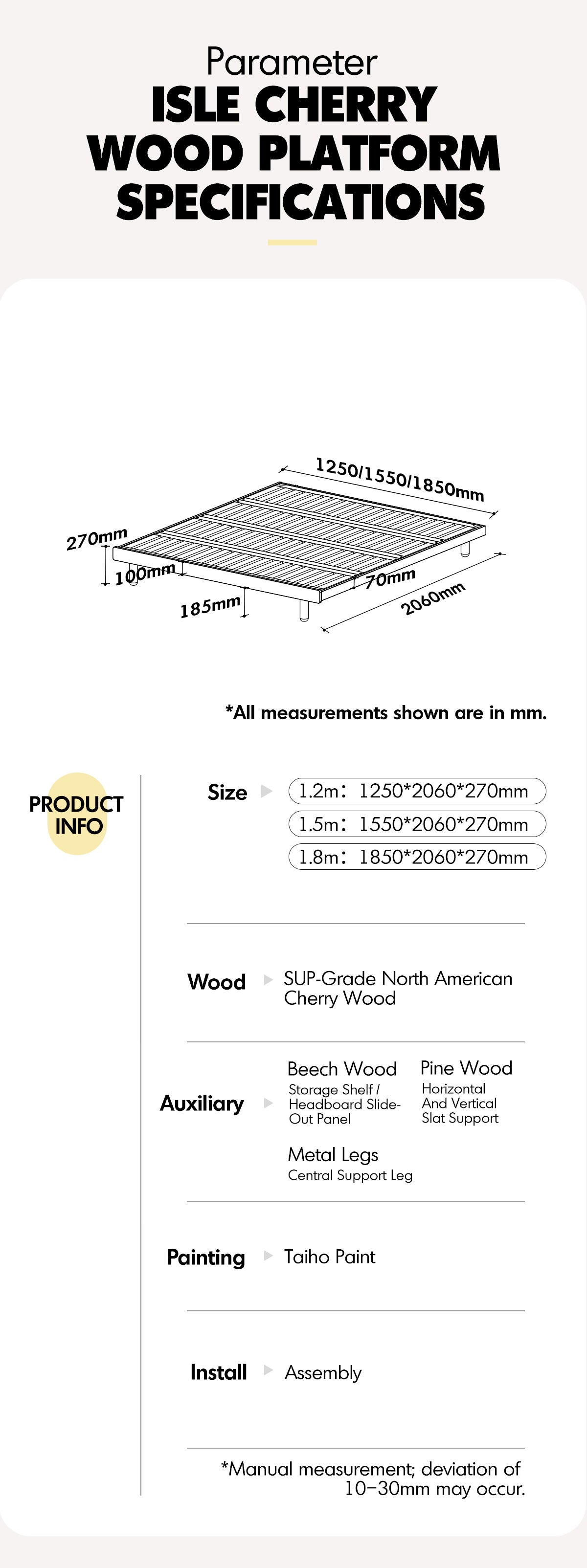 Scandinavian Cherry Wood Platform Bed ISLE Good to Know - 6