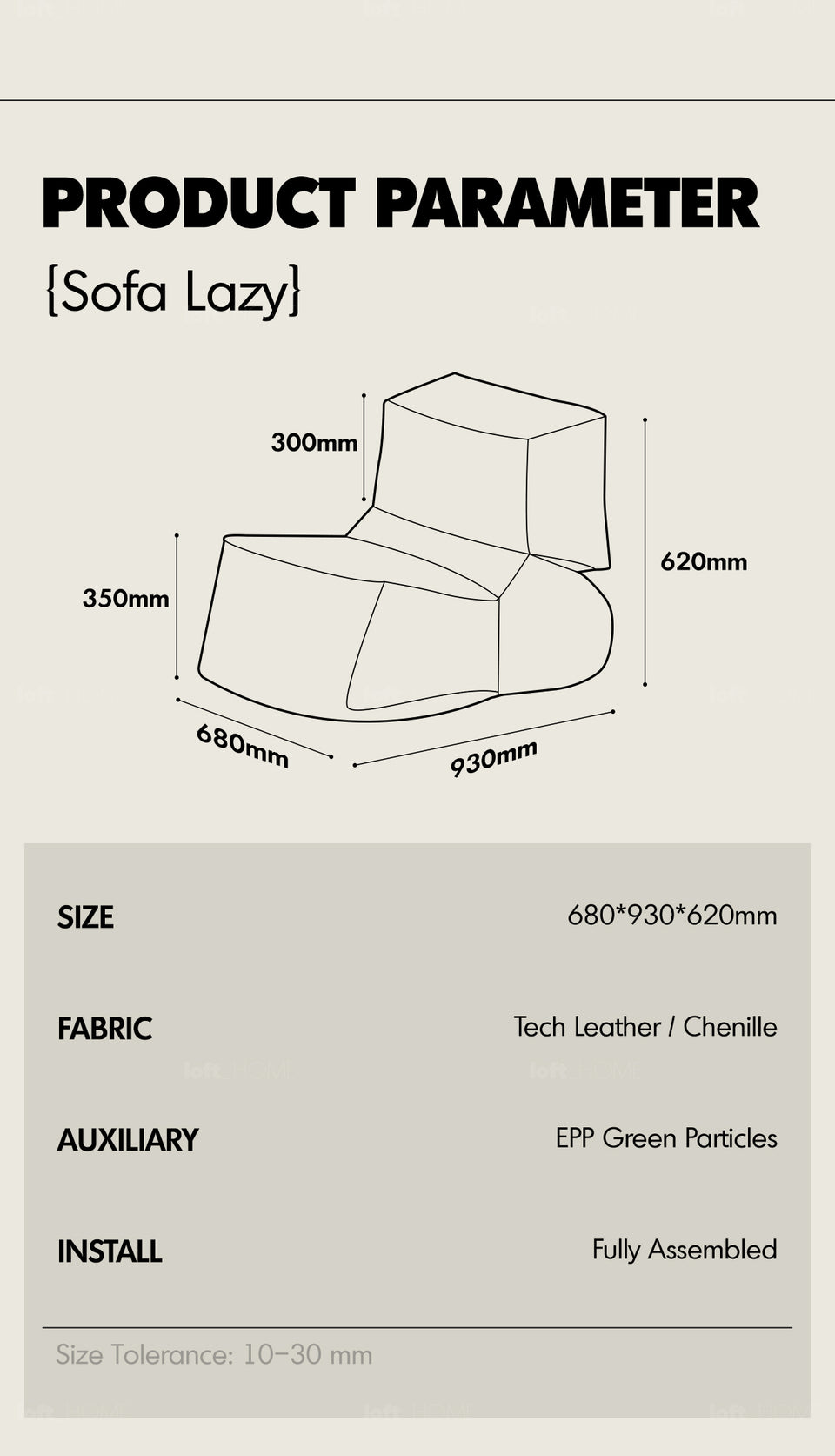 Cream Cotton Fabric Bean Bag 1 Seater Sofa LAZY More Details and Instruction_4