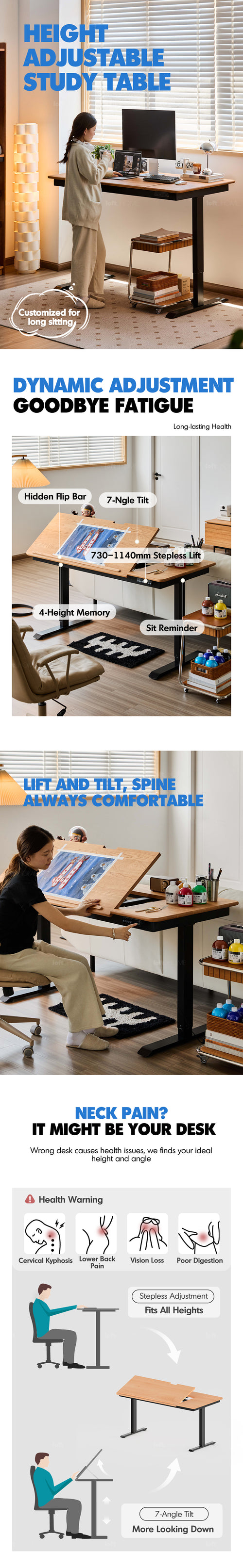 Scandinavian Cherry Wood Electric Height Adjustable Study Table KAZAMA Good to Know Preview-1