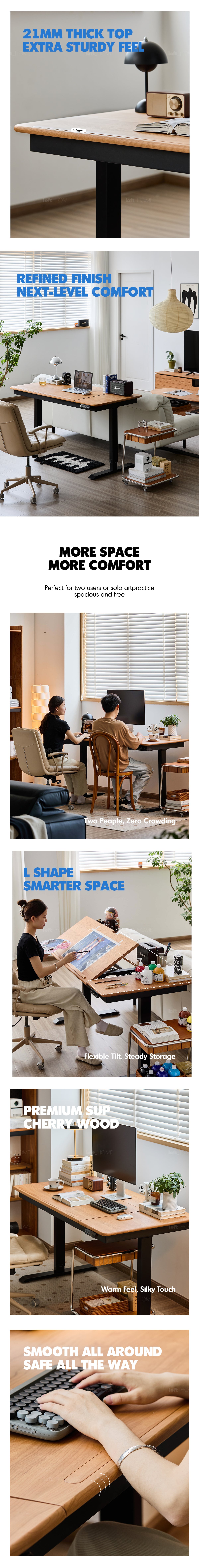 Scandinavian Cherry Wood Electric Height Adjustable Study Table KAZAMA Good to Know - 5