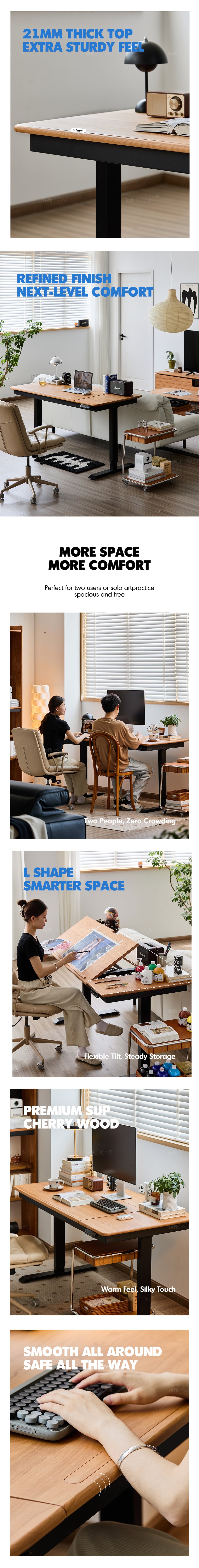 Scandinavian Cherry Wood Electric Height Adjustable Study Table KAZAMA More Details and Instruction_5