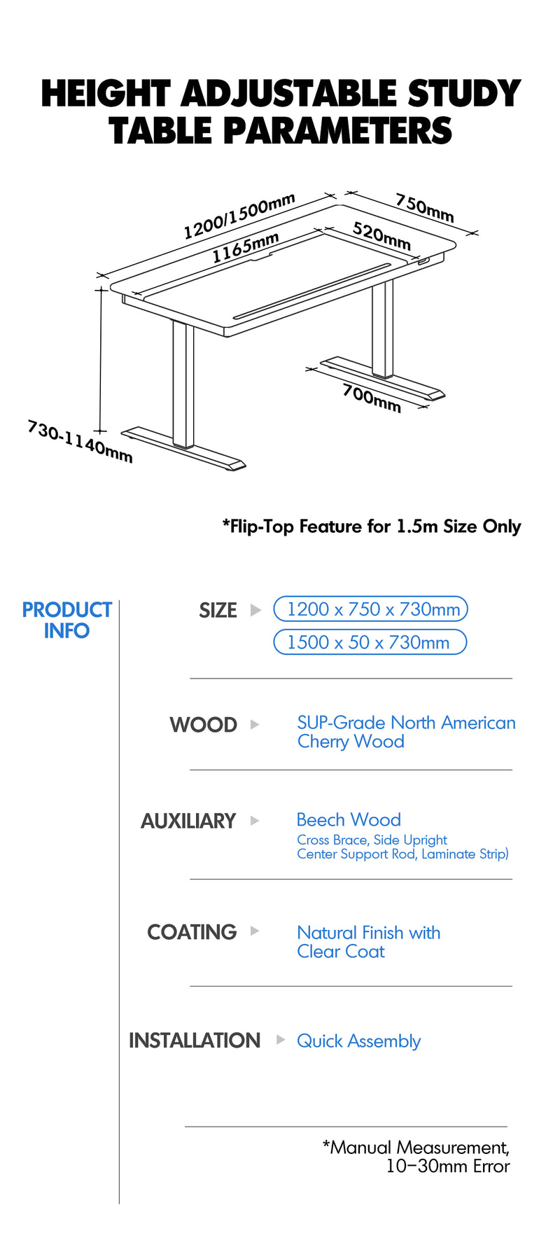 Scandinavian Cherry Wood Electric Height Adjustable Study Table KAZAMA Good to Know - 6
