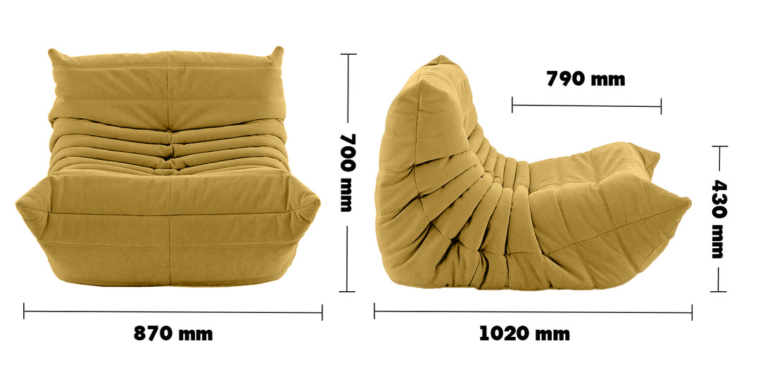 Scandinavian Fabric 1 Seater Sofa CATER Size Chart