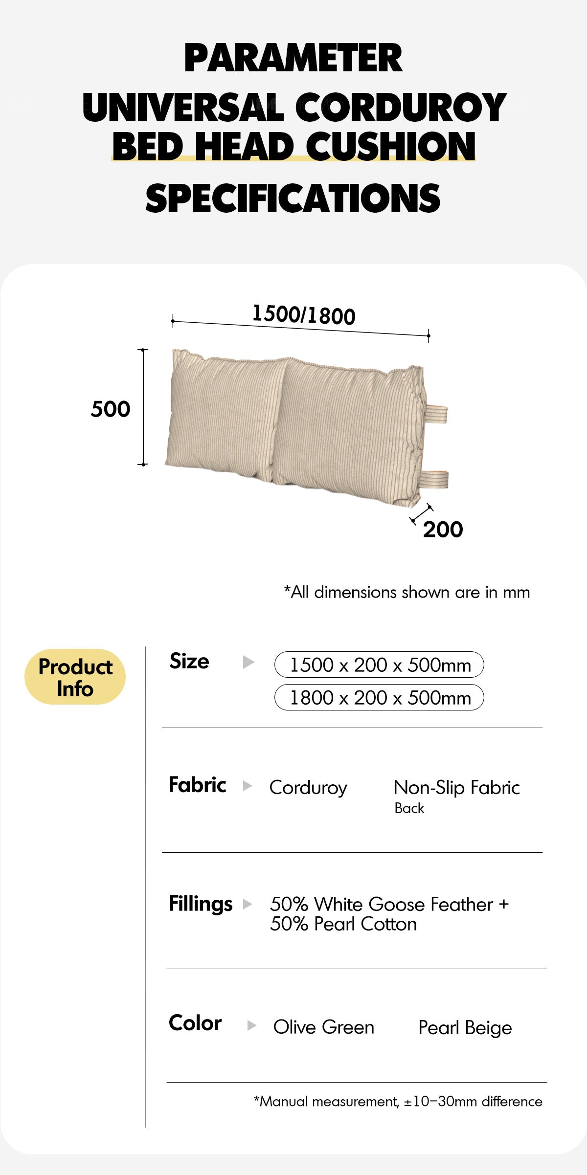 Universal Corduroy Velvet Fabric Bed Head Cushion Good to Know - 4