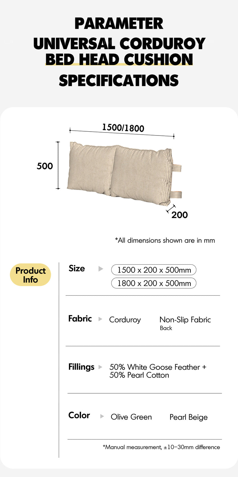 Universal Corduroy Velvet Fabric Bed Head Cushion Good to Know - 4