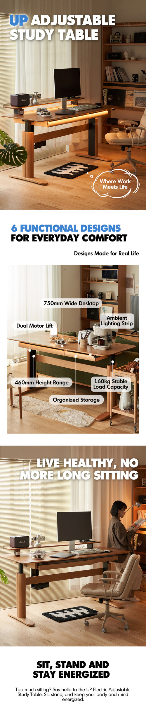 Scandinavian Cherry Wood Electric Height Adjustable Study Table UP Good to Know Preview-1