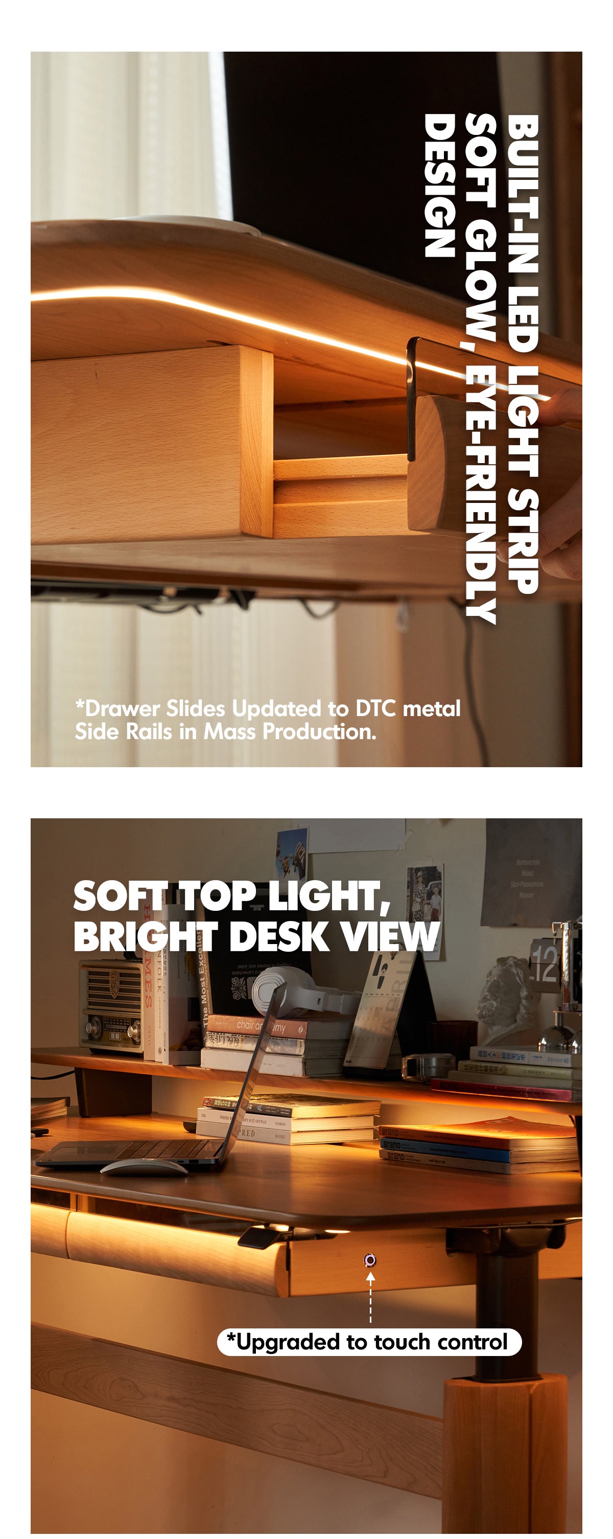 Scandinavian Cherry Wood Electric Height Adjustable Study Table UP Good to Know - 6