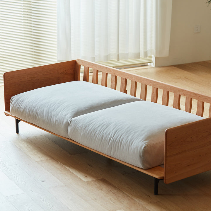 Scandinavian premium cotton fabric sofa cover in still life.