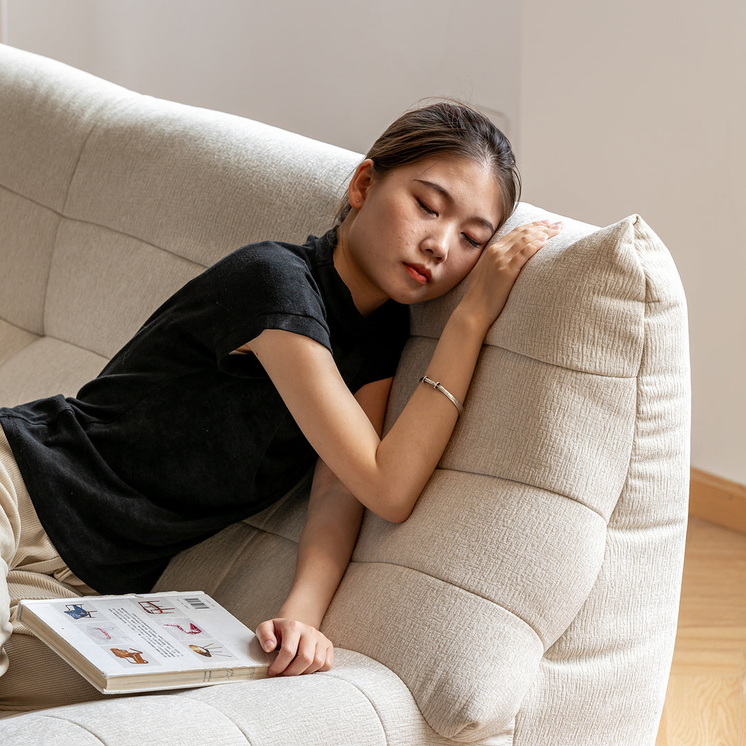 Scandinavian premium chenille velvet fabric sofa cover in close up details.