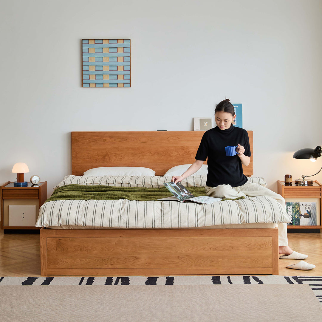 Scandinavian cherry wood lift-up storage bed with drawer kangaroo size charts.